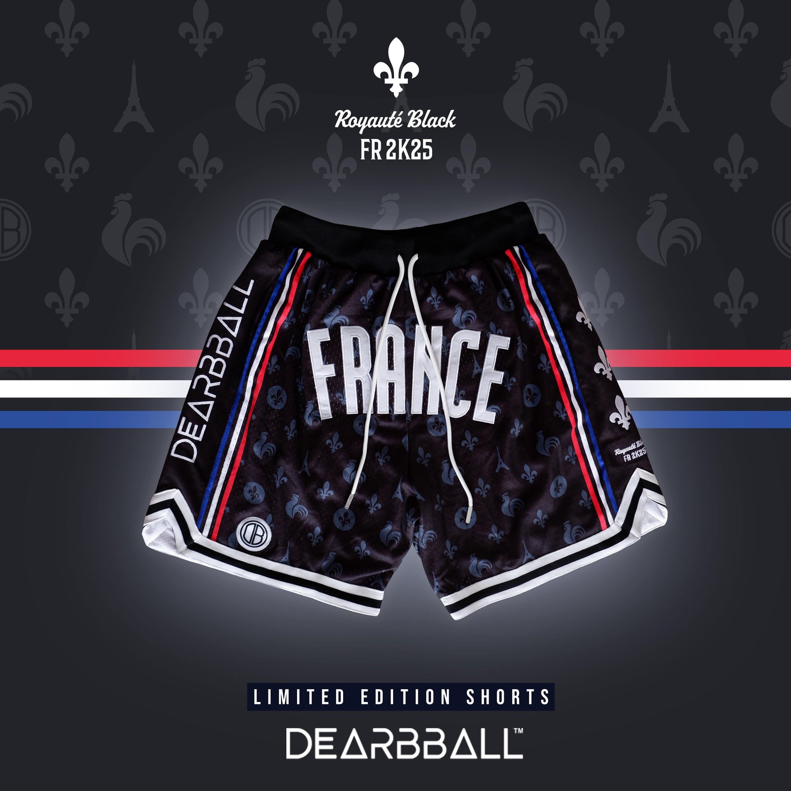 Calção MESH PREMIUM DBB - Edição LIMITADA FRANCE ROYAUTÉ BLACK