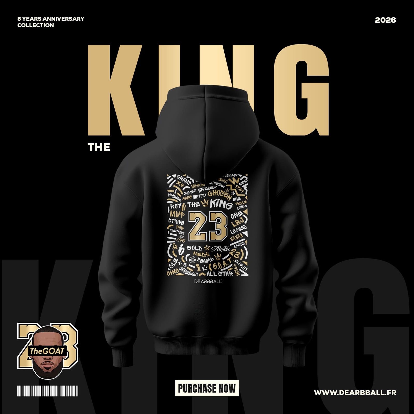 DearBBall Hoodie Premium - TheGOAT 23 Ouro Edição Words Matter