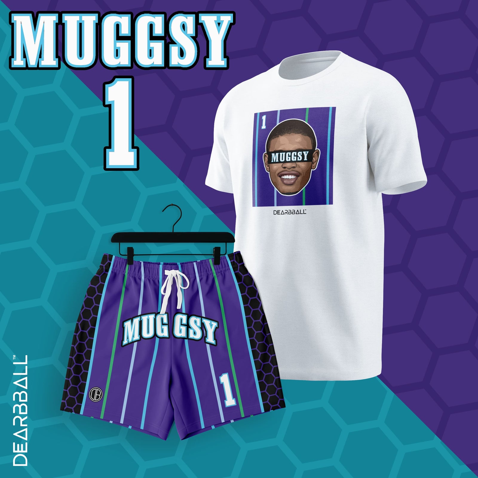 Conjunto Calções e T-shirt DearBBall - Edição MUGGSY Roxo