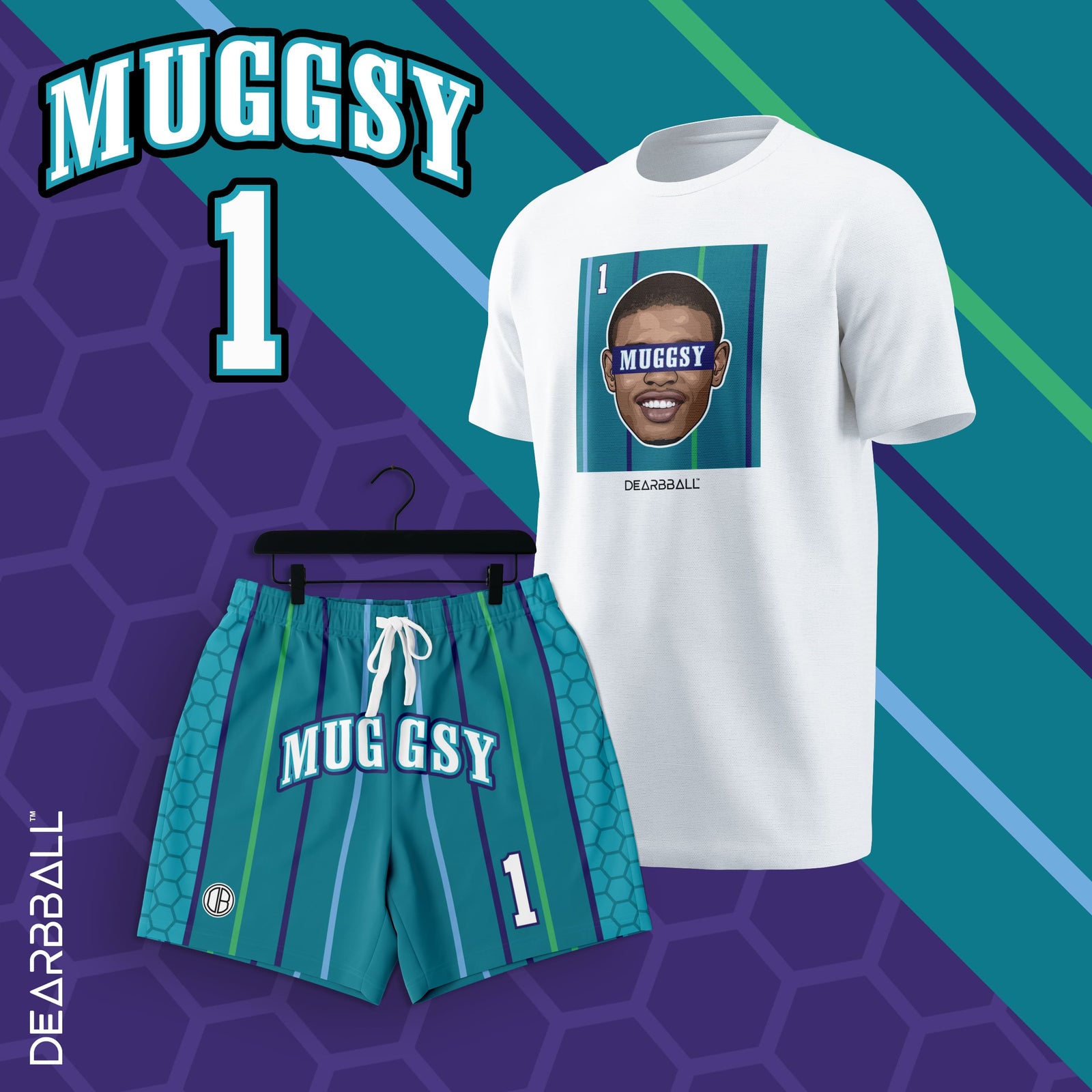 DearBBall Set Shorts und T-Shirt - MUGGSY Teal Edition