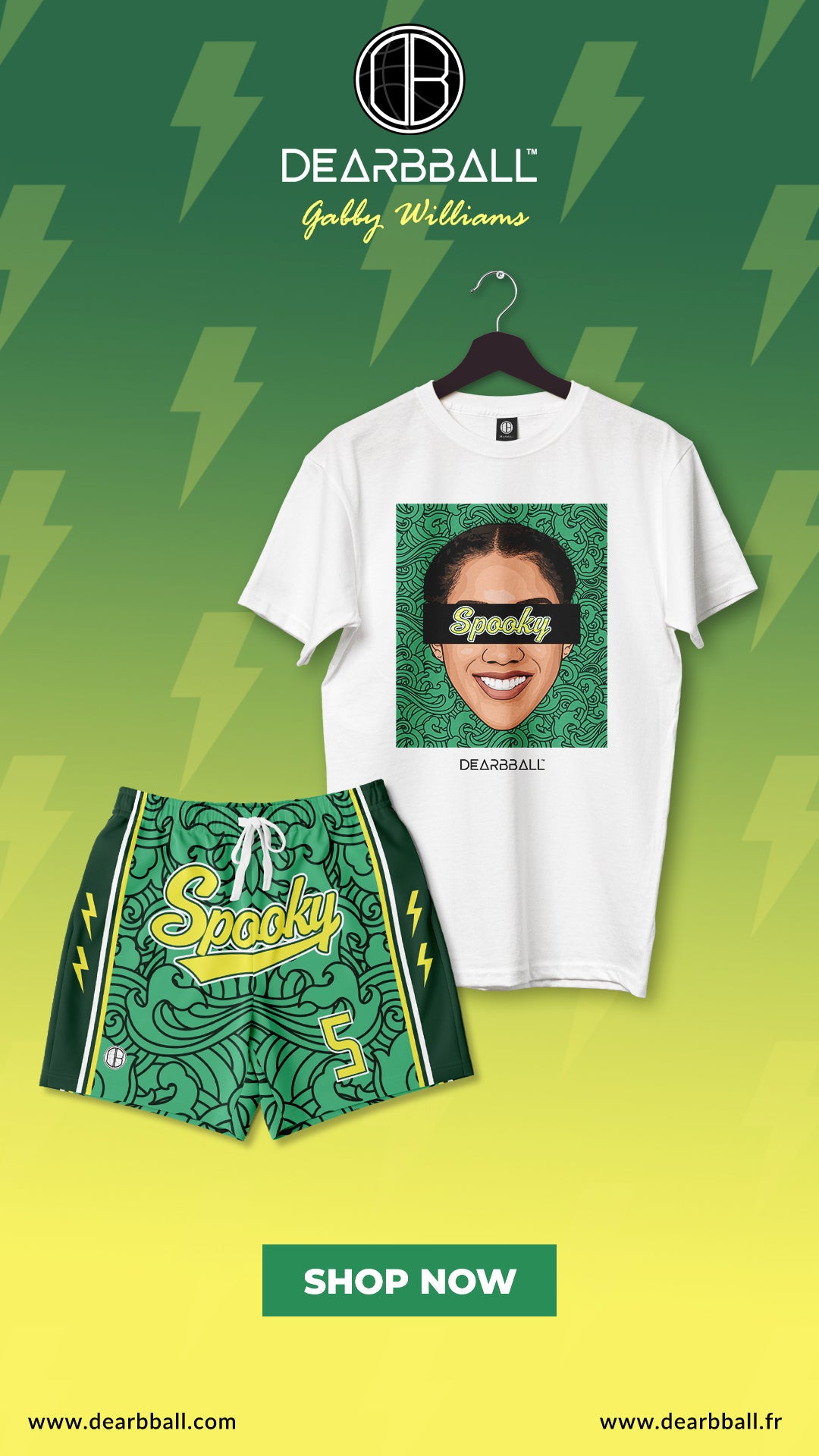 DearBBall Shorts- og T-skjorte-sett - SPOOKY Tattoos Waves Green Edition