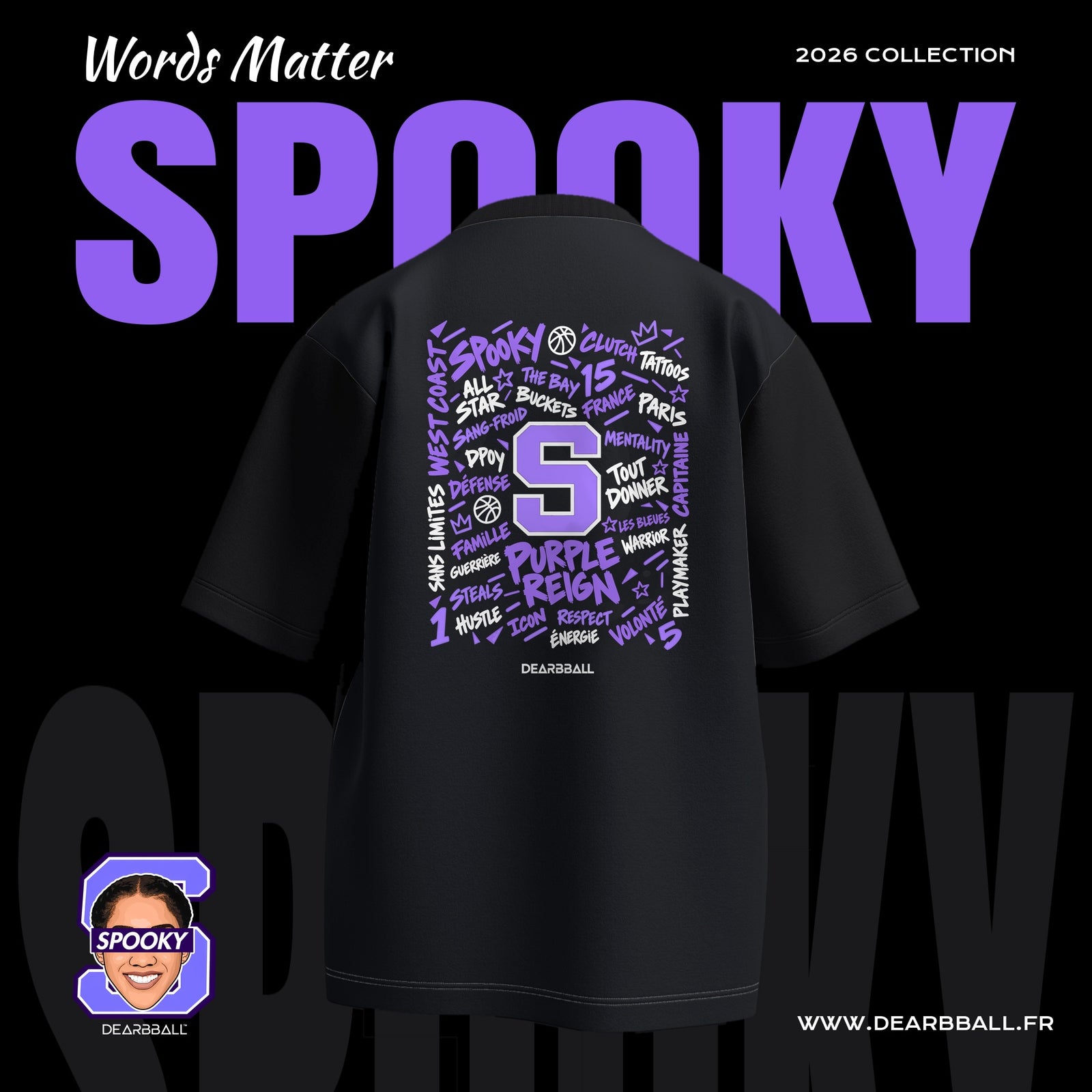 DearBBall T-Shirt Oversize Premium - SPOOKY Words Matter Purple Edition