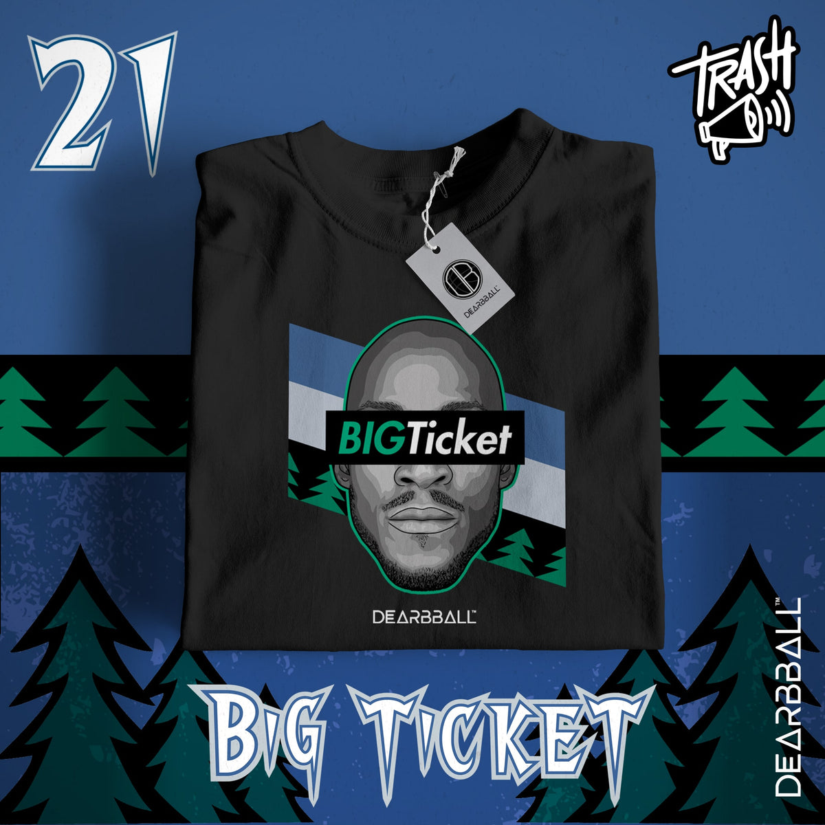 DearBBall Premium Short T-Shirt Set - BIGTicket Minnesota Trash 📢 Embroidery Black Edition