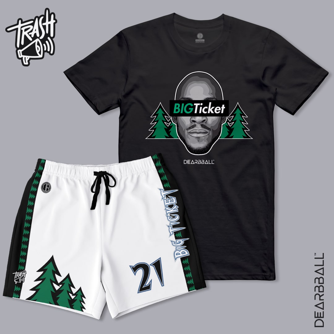 DearBBall Premium Short T-Shirt Set - BIGTicket Minnesota Trash 📢 Embroidery White Edition