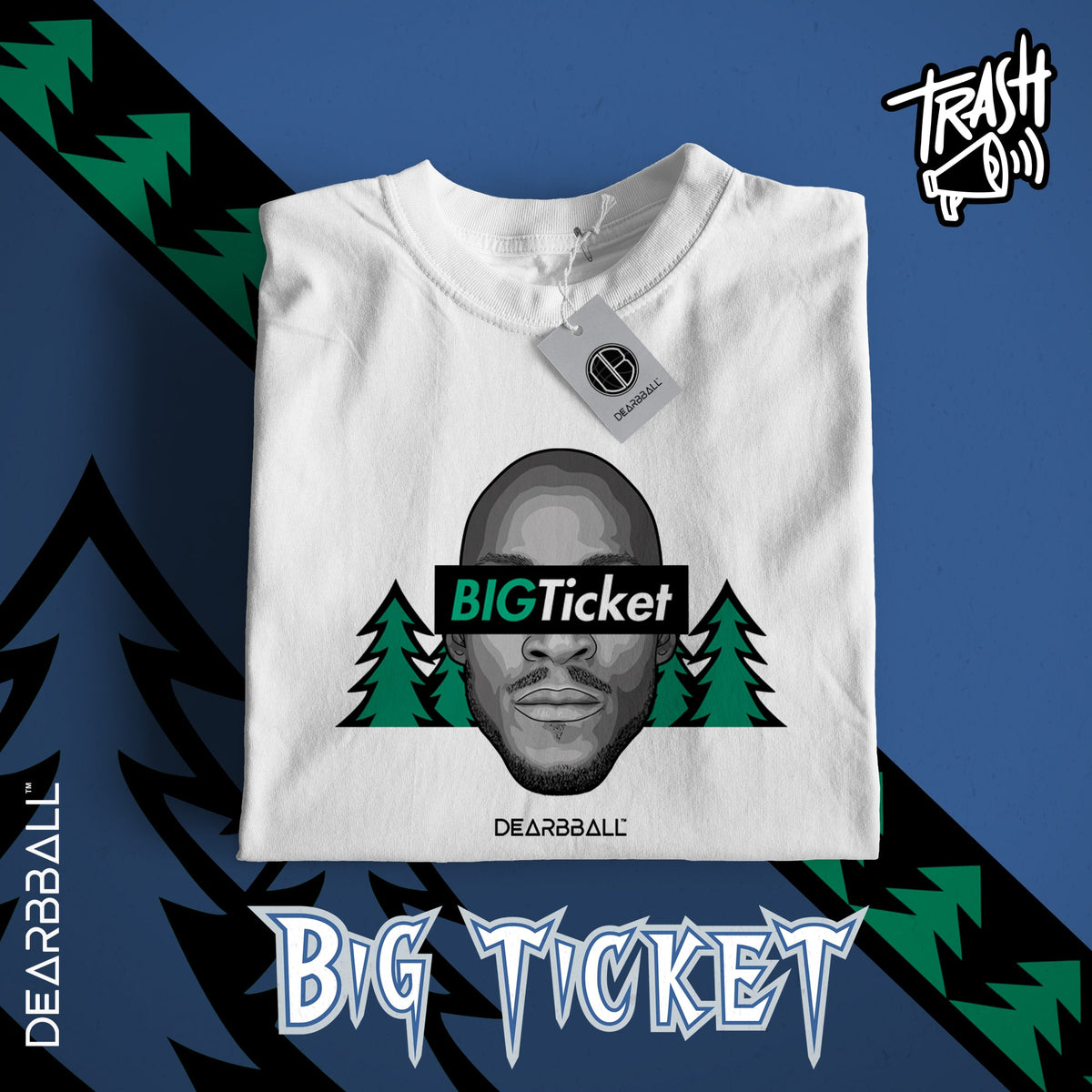 DearBBall Premium Short T-Shirt Set - BIGTicket Minnesota Trash 📢 Embroidery White Edition
