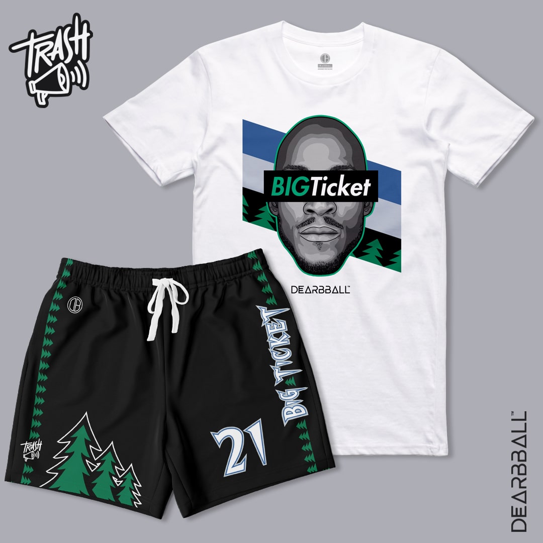 DearBBall Premium Short T-Shirt Set - BIGTicket Minnesota Trash 📢 Embroidery Black Edition