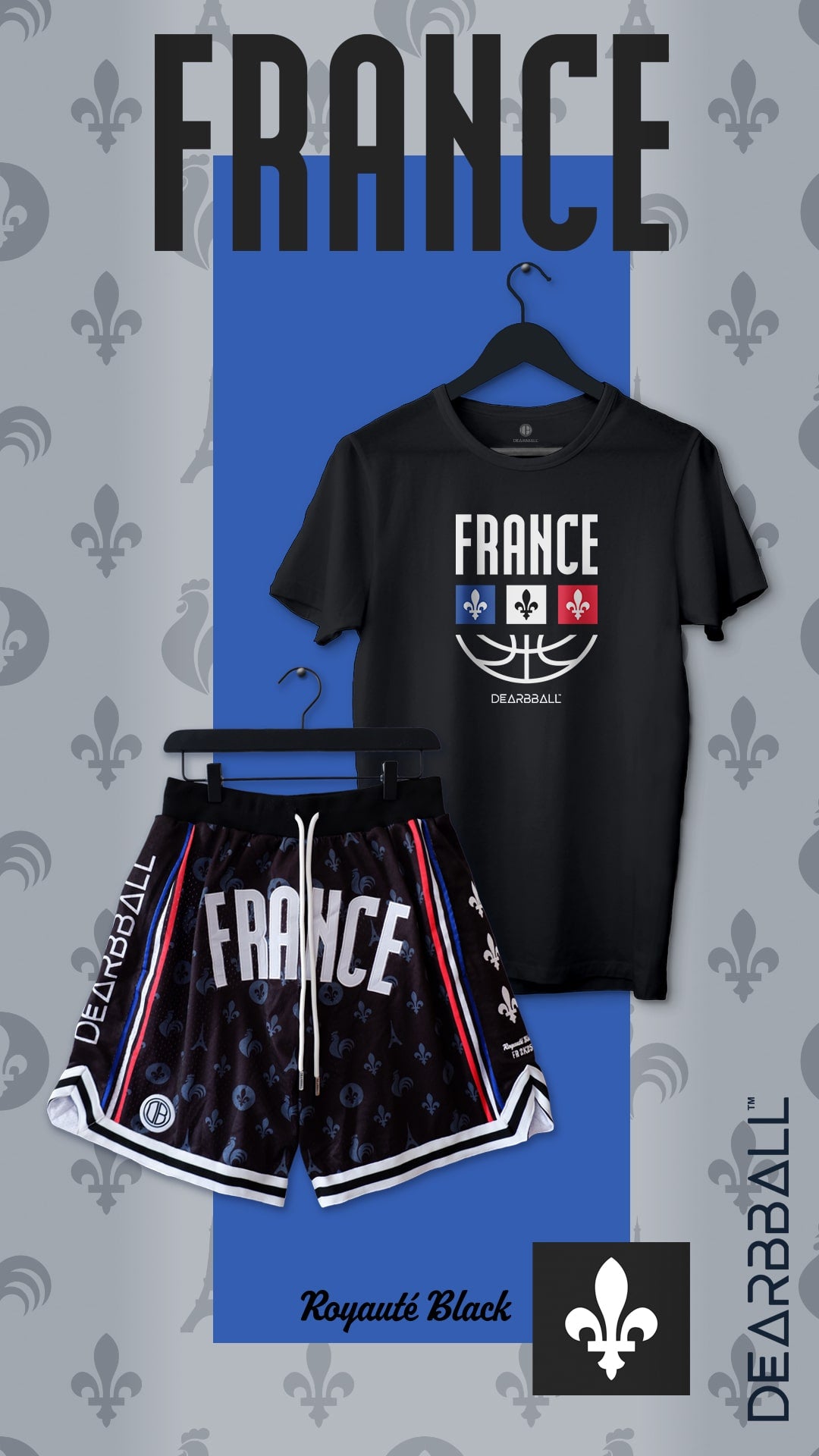DBB SHORT MESH PREMIUM - FRANCE ROYAUTÉ BLACK ÉDITION LIMITÉE