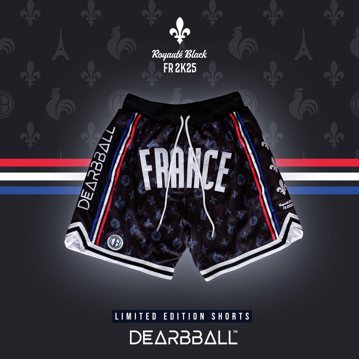 Calção MESH PREMIUM DBB - Edição LIMITADA FRANCE ROYAUTÉ BLACK