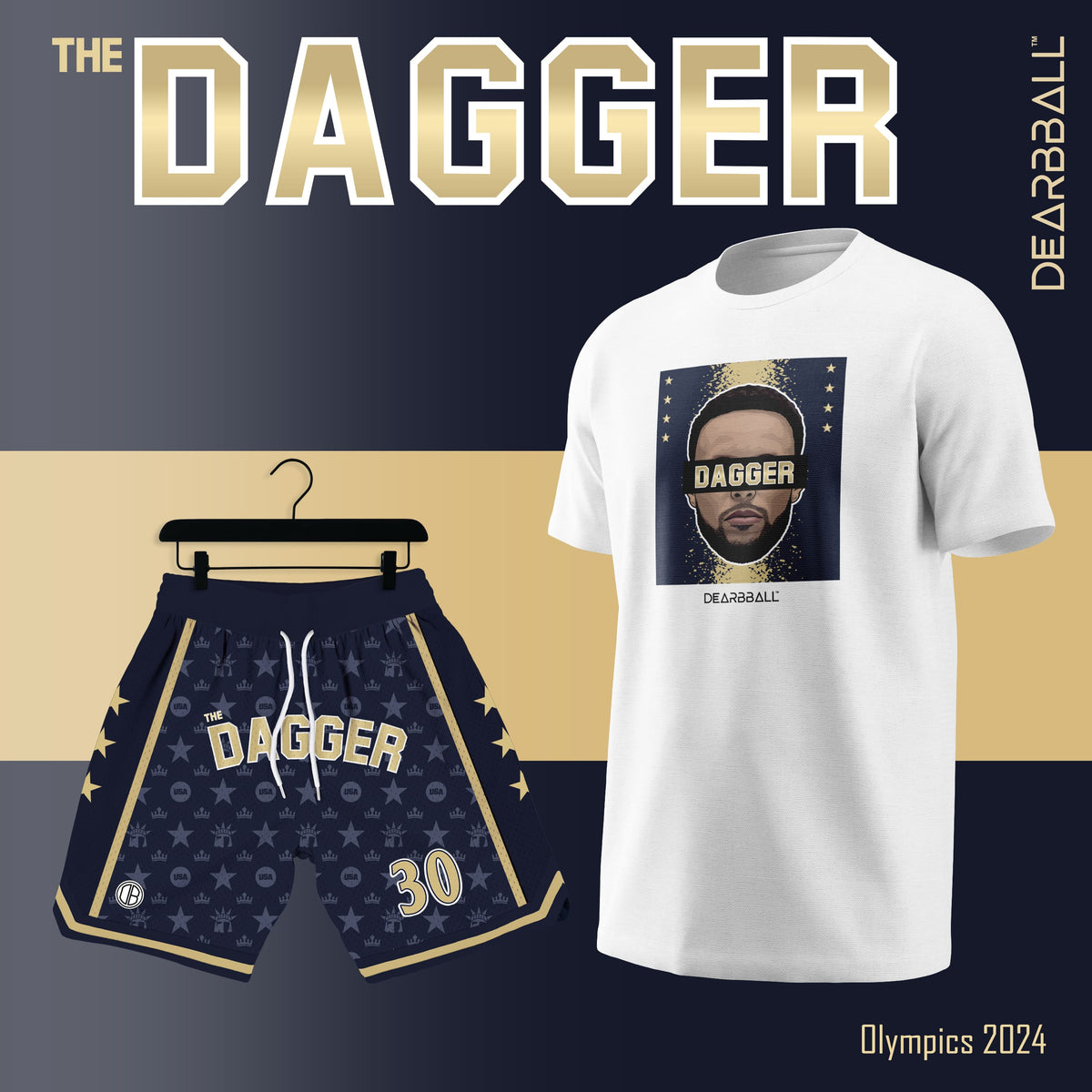 DearBBall Sett Kort Mesh T-skjorte - DAGGER STARS GOLD Edition