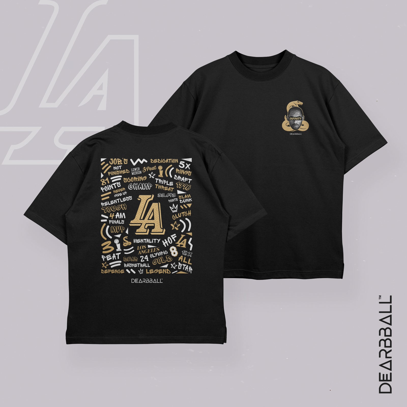 DearBBall T-skjorte, oversized premium – INFINITY GOLD Snake Words Matter-utgave med trykk på ryggen