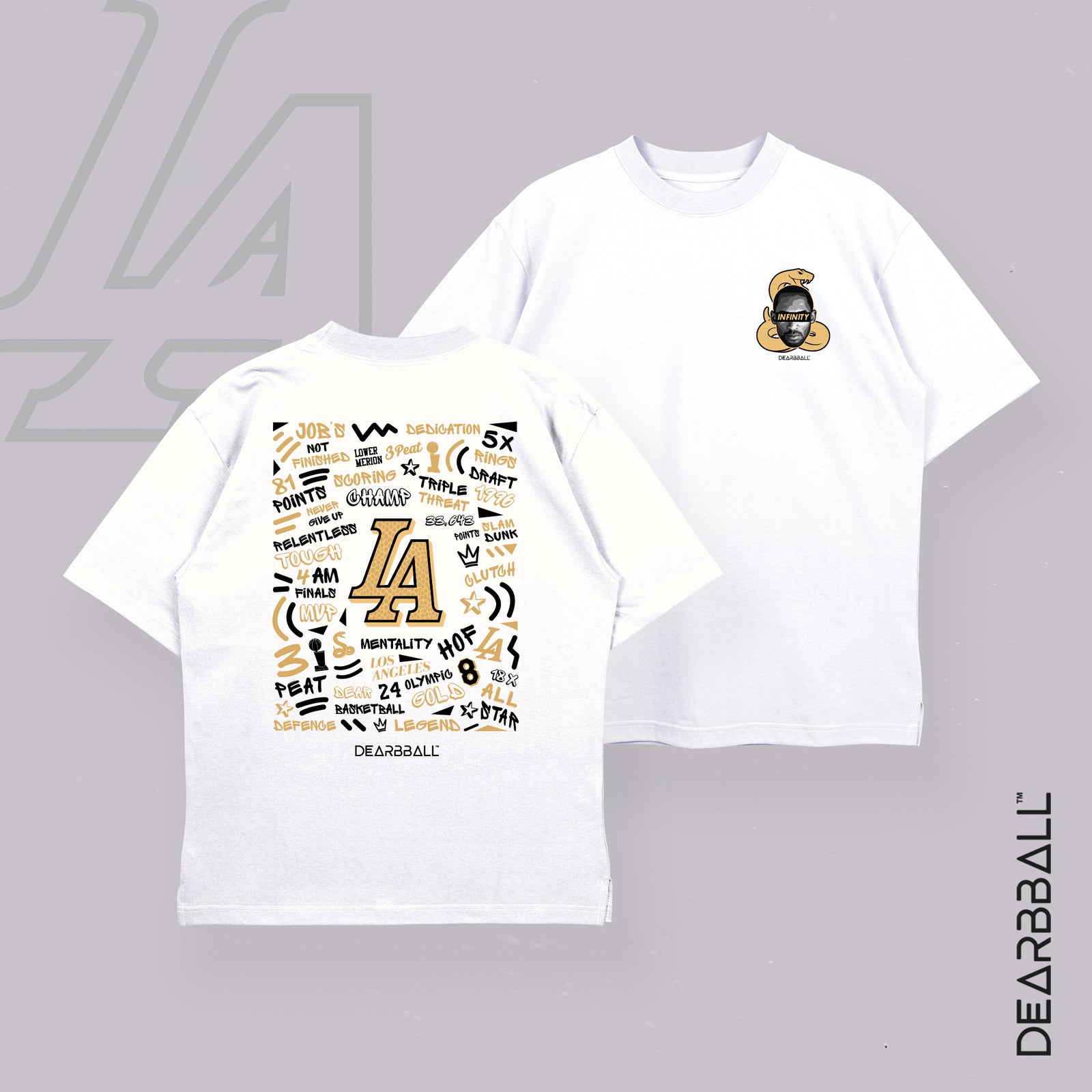 DearBBall T-skjorte, oversized premium – INFINITY GOLD Snake Words Matter-utgave med trykk på ryggen