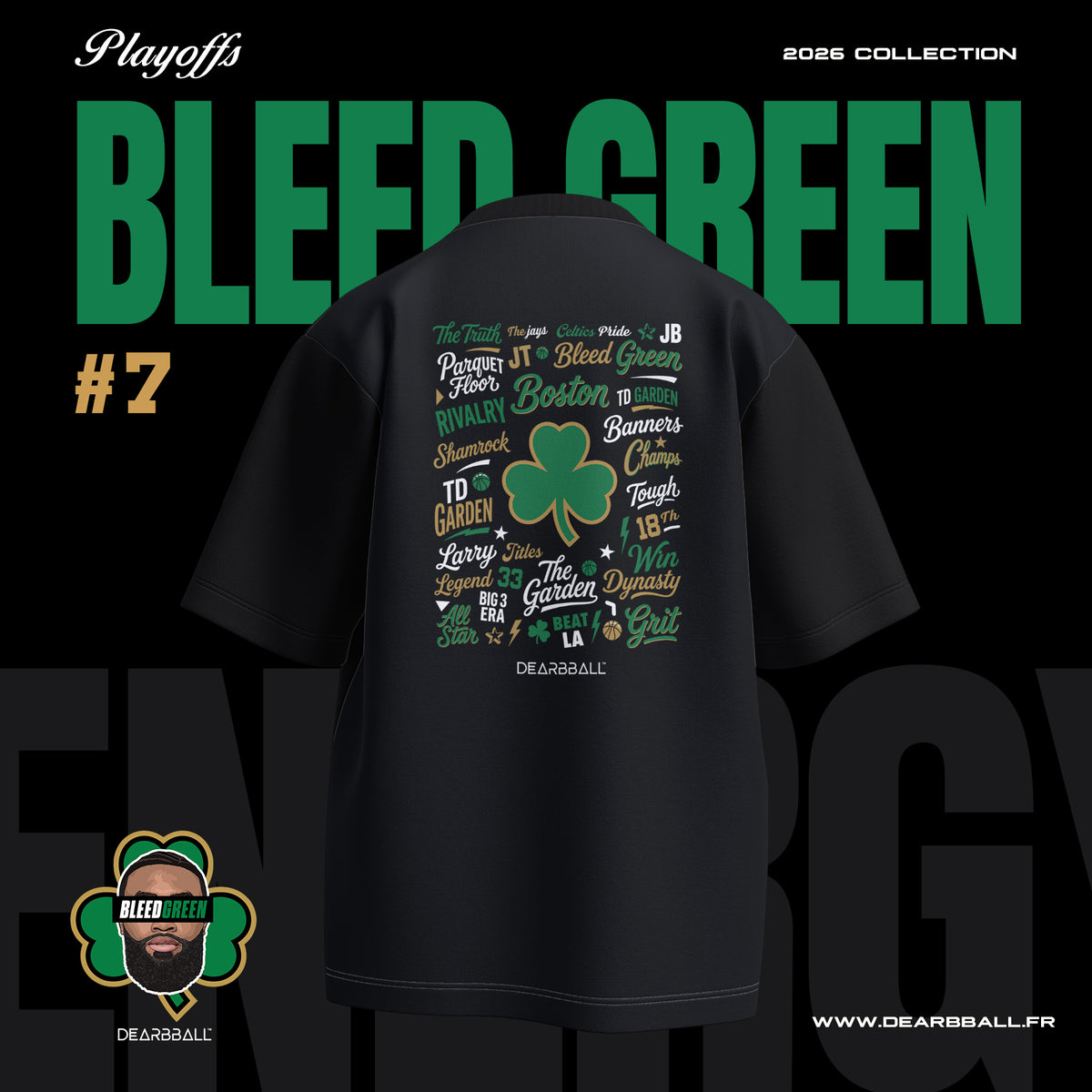 DearBBall T-skjorte Oversized Premium - BleedGreen JB BOSTON Words Matter-utgave