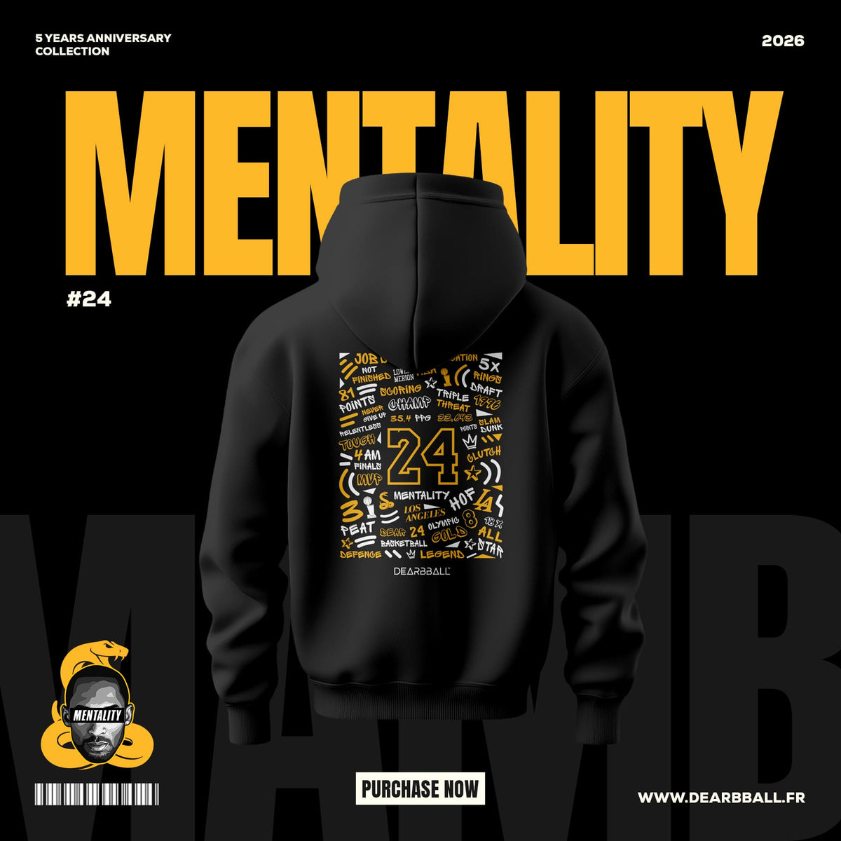 DearBBall Hoodie Premium - Mentality 24 Snake Edição Words Matter