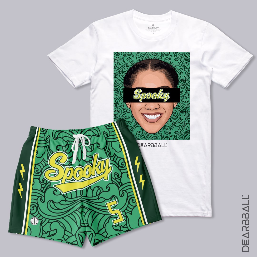 DearBBall Shorts- og T-skjorte-sett - SPOOKY Tattoos Waves Green Edition