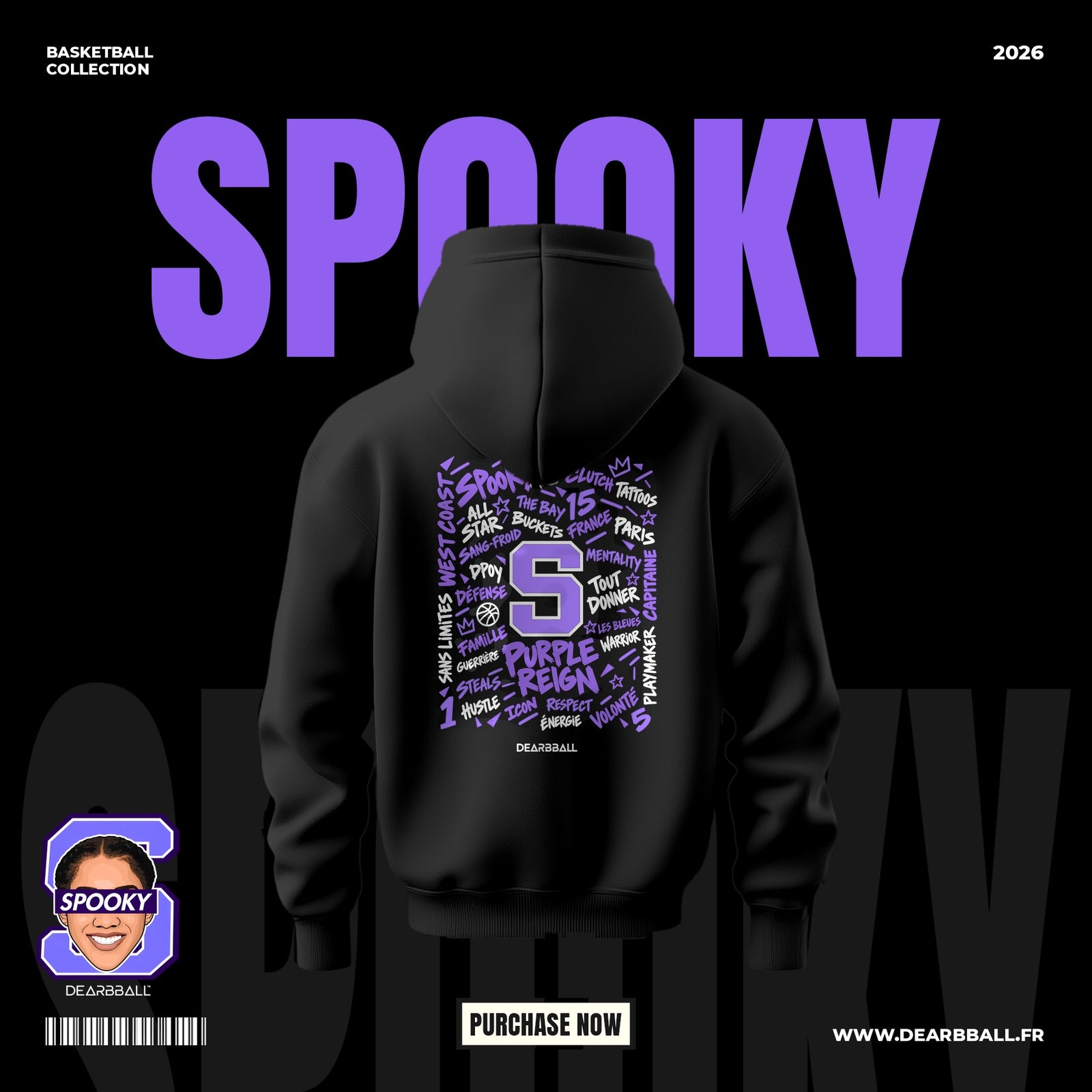 DearBBall Hoodie Premium - SPOOKY Purple Words Matter Edition