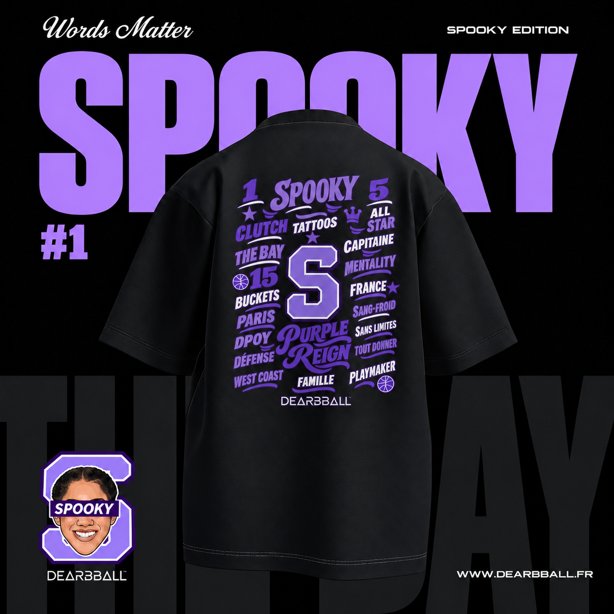 DearBBall T-Shirt Oversize Premium - SPOOKY Words Matter Purple Edition