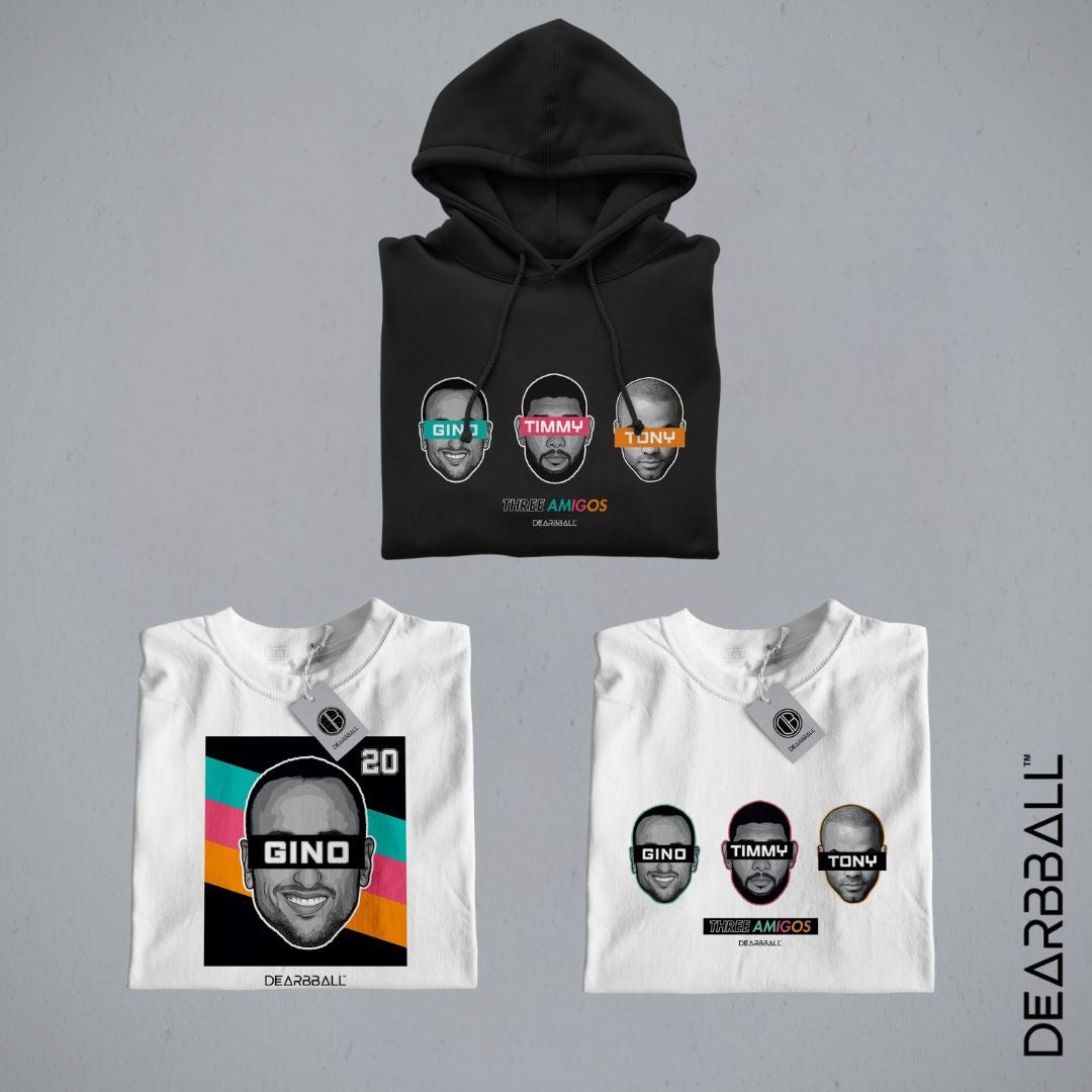 DearBBall Pack 1 Sudadera con Capucha 2 Camisetas - Edición Three Amigos x Gino Fiesta